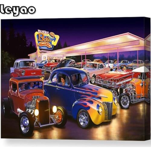 5d diy diamond painting full square/round drill burger store diamond art embroidery cross stitch mosaic retro car landscape