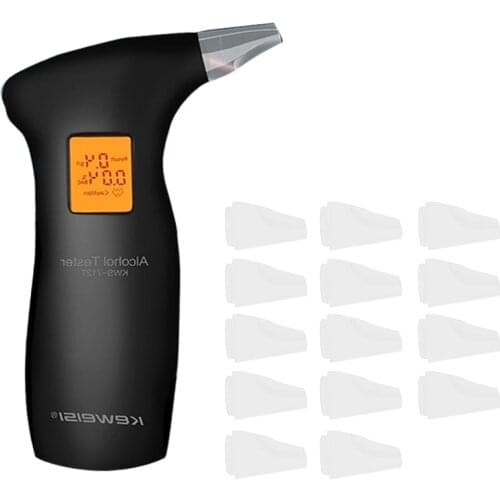 With15pcs Mouthpieces LCD Display Digital Alcohol Tester Police Alert Breath Alcohol Tester Device Breathalyz AnalyzerDetector