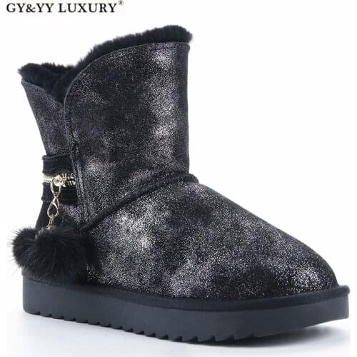 New Winter Boots Women Shoes Real Wool Boots Genuine Leather Short Sheep Fur Snow Boots Flat Sheepskin Womens Shoes