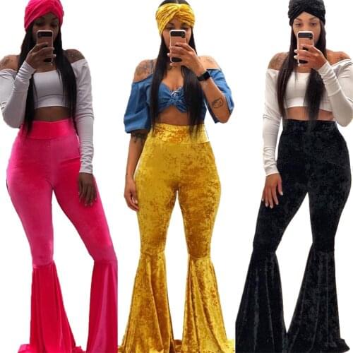 OMSJ Autumn Neon Pink/Black Skinny High Waist Winter Warm Flare Pants 2019 New Bodycon Trousers Wide Leg Vintage Trousers Ladies