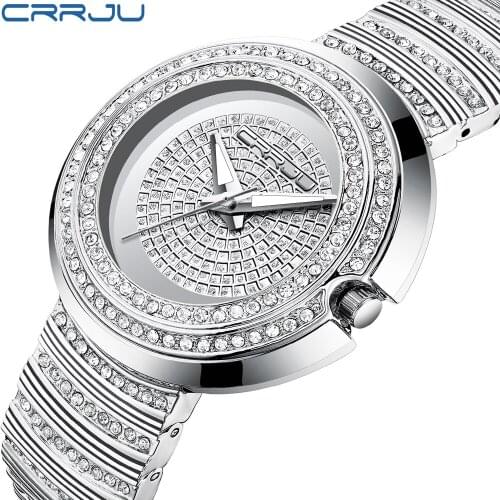 Womens Fashion Casual Analog Quartz Watches CRRJU Women Diamond Rhinestone crystal bracelet WristWatch Feminino Gift clock