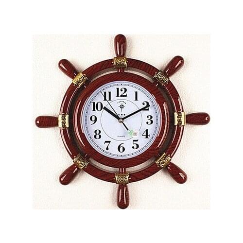 Decoration Art quartz watches The large clock creative anchor rudder Chinese living room wall clock retro wooden classic quartz