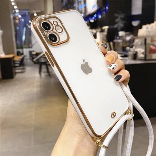 For iPhone 12 Pro Max 11 Pro Max 11 XS XR X 8 7 Plus Mini SE 2020 Case Lanyard Strap Cord Chain Clear Soft Silicone Phone Cases