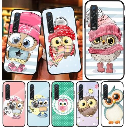 Tempered Glass Cover Cute Owl Lover For OPPO A9 2020 A52 Find X2 Lite Realme 7 7i 6 5 Pro C3 XT Shockproof Phone Case