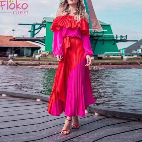 Flokocloset Sexy Off Shoulder Slash Neck Print Maxi Dress Bohemian Summer Dress Women 2021 Casual Party Sundress