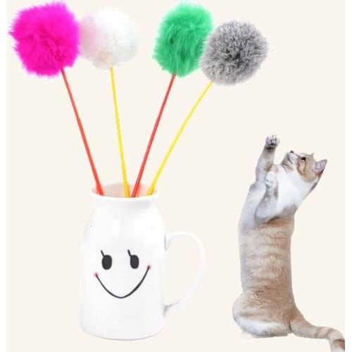 Teaser Feather Toys Kitten Funny Plush Ball Bell Cat Wand Toys Plastic Pet Cat Toys Interactive Stick Pet Cat Supplies