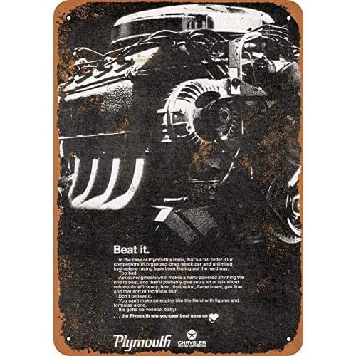 12 x 16 inches Metal Vintage Funny Tin Sign 1968 Plymouth Hemi Engine Beat It