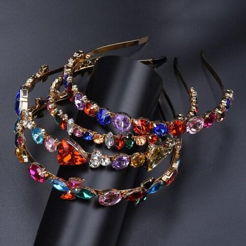 Fashion Colorful Glass Crystal Hairbands Women Wedding Bridal Hair Jewelry Femme Luxury Pearl Flowers Headbands Girls Headwear