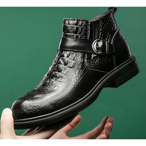 Large size mens boots crocodile pattern mens leather boots leather British style retro mens shoes ankle boots 2021 New