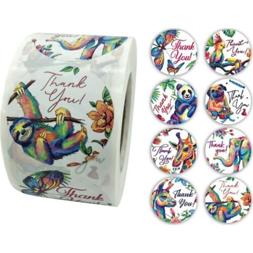 100-500pcs 1.5inch Cute Animal Thank You Stickers For Stationery Decoration Scrapbooking Wrapping Bouquets Labels Roll