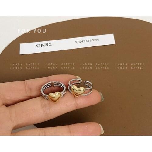 New Fashion ins Super Fire Ring Girl Heart Love Color Matching Ring Color Retention Ring Tide Banquet Birthday Gift