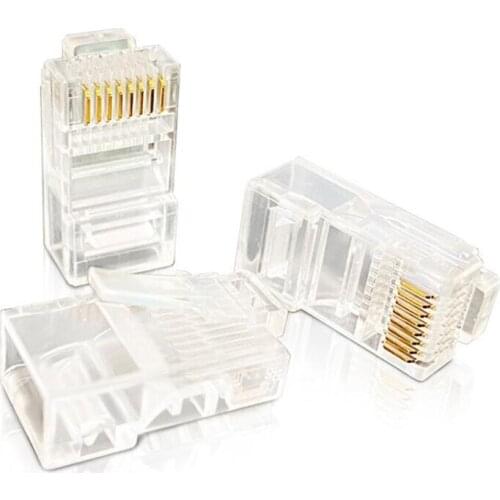 New 50Pcs RJ45 Connector 6U Gold PlatedPass Through Ethernet Cables Module Plug Network RJ-45 Crystal Heads Cat5 Cat5E