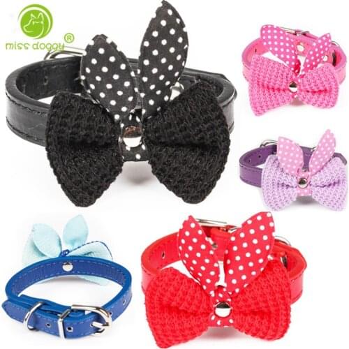 Pet Collar Bows Fashion Goods for Pets Knit Bowknot Adjustable PU Leather Chihuahua Puppy Collars for Dogs,Cat Necklace