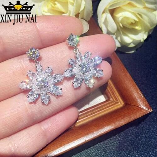 Exaggerated Korean Style Romantic Snow Flower Stud Earrings For Elegant 925 Silver AAA Cubic Zirconia Stone Earring Jewelry