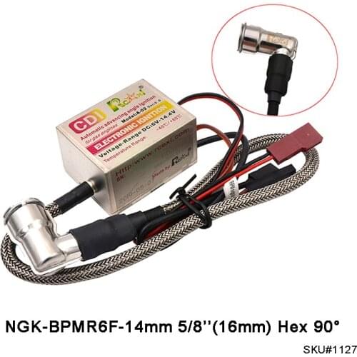 Rcexl Single Ignition CDI NGK-BPMR6F-14mm 5/8’’(16mm) Hex 90 Degrees for Gas Petrol Engine RC Airplane