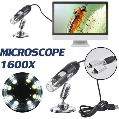 Adjustable 1600X 2MP 1080P 8 LED Digital Microscope Type-C/Micro USB Magnifier Electronic Stereo USB Endoscope For Phone PC