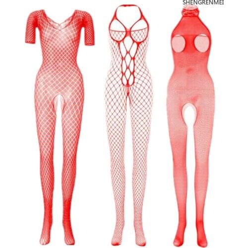 SHENGRENMEI Sex Lingerie Open Crotch Bodysuit Teddy Porno Body Stockings Sexy Sleepwear Hot Mesh Nighties Erotic Plus Size Women