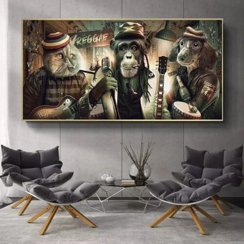 Modern Smoking Canvas Painting Glasses Music Hip Hop Monkey Large Poster Print Wall Art Pictures for Living Room Home Decoration