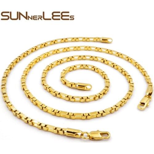 SUNNERLEES Fashion Jewelry White Rose Gold Color Necklace Bracelet Set 3mm Box Link Chain For Mens Womens Gift C11 S