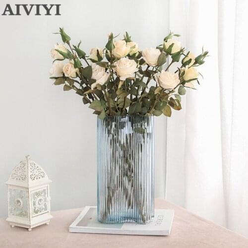 Three Headed Retro Coke Edge Rose Simulation Silk Flowers Window Home Wedding Decoration Artificial Fake Flower