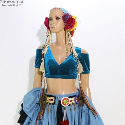Belly Dance Velvet Fat Chance Tribal Choli Costume Short Drop Sleeve Top CJJ01