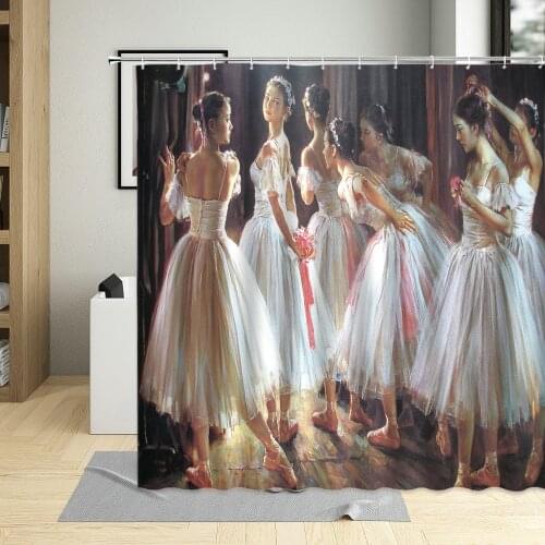 Shower curtain Cover Eyes Girl Painting Ballet Girl Pattern Bathtub Shower Curtain Waterproof Polyester Washable With Hook Home
