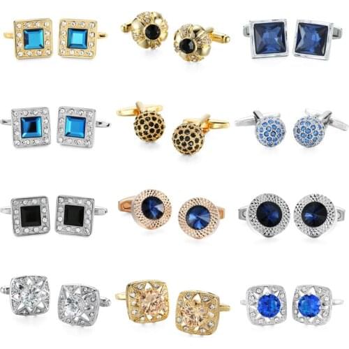 DY Premium mens French shirt zircon cufflink luxurious design crown gold silvery crystal blue Austria Crystal cufflinks