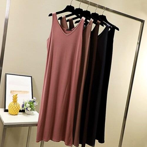 Fdfklak Ladies V-Neck Sleepwear Sleeveless Nightdress Negligee 2020 Summer New Cotton Nightgown Casual Nightshirt Home Dress