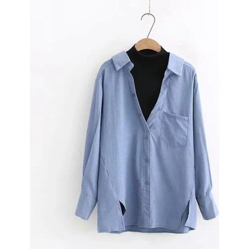Womens Tops and Blouses 2019 Autumn Fashion New Casual Fake Two Pieces Shirts Ladies Tops With Pockets Split Patchwork Shirts
