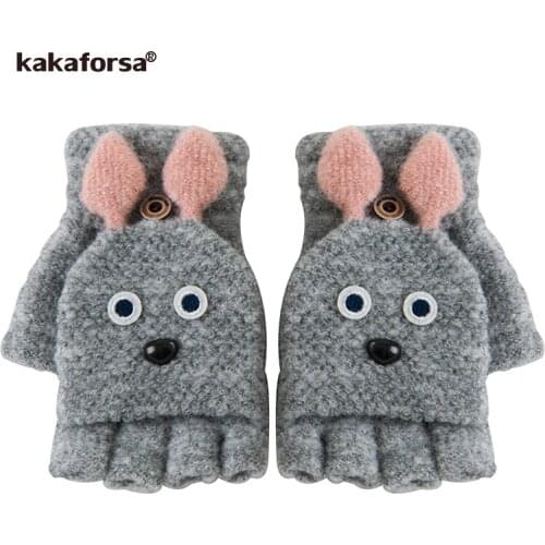 Kakaforsa Women Fingerless Gloves Rabbit Knitted Gloves Female Winter Knitting Warmer Wrist Hand Gloves Mitten Hot Sale
