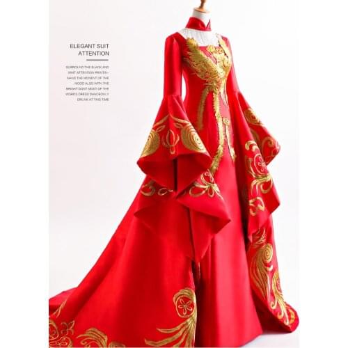 100%real red/royal blue queen mermaid gown long dress Medieval Renaissance court Victoria dress/stage performance/show/drama