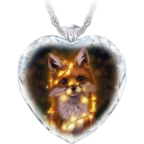 New Forest Fox Pattern Pendant Lady Heart-Shaped Crystal Animal Necklace
