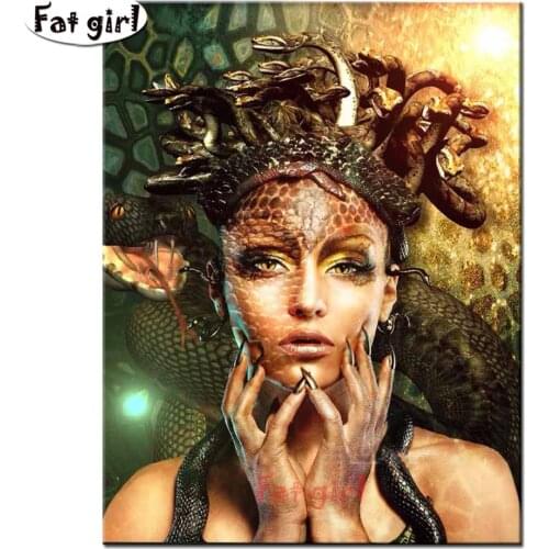 Animal Snake Woman Cross Stitch 5D DIY Diamond Painting Portrait Embroidery Mosaic Rhinestones Full Square Round Christmas Gift