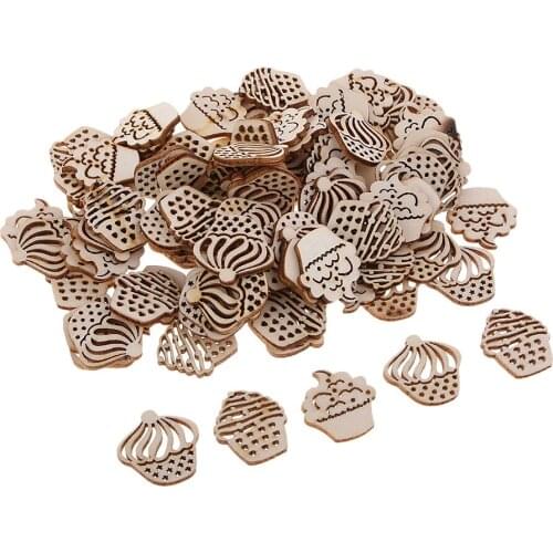 100pcs/pack Wooden Embellishments Crafts Cake Shape Unfinished Wood Chips