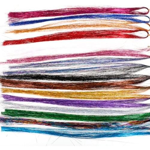 120pcs/lot Bling Hair Secoration Fashion Hair Tinsel Sparkle Glitter Extensions Highlights False Hair Strands Party Accessories