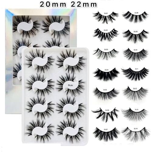 8pair 20mm-25mm Long 100% Mink Hair False Eyelashes 6D Thick Cross Wispy Fluffy Lashes Extension Dramatic Eyelash Makeup Tools