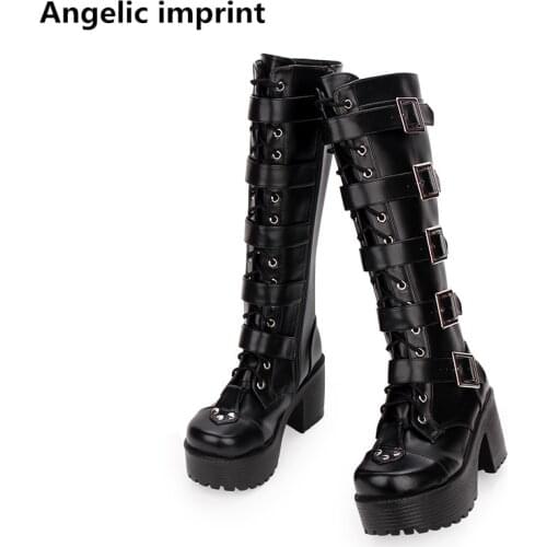 Angelic imprint mori girl lady lolita punk motorcycle Boots woman high heels pumps Women princess dress party shoes rivets 35-40