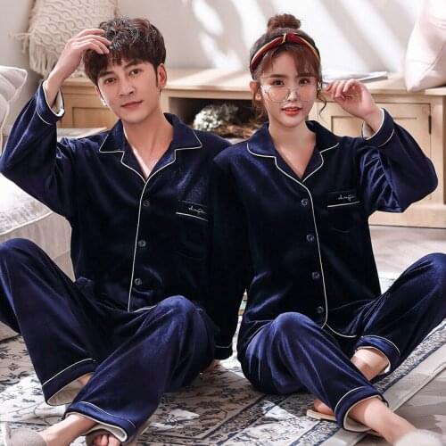 Velvet Couple Pajamas Set Turn-down Collar Long Sleeve Sleepwear Leisure Pajama For Male Lovers' Clothes Pyjamas Pijamas