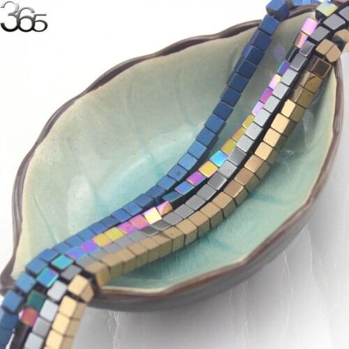 Free shipping 4x4MM Bail Style Small Cute Gold Bronze Rainbow AB Cube Hematite Spacer Beads 15