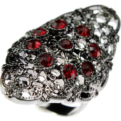 Bohemian Vintage Red Rhinestone Rings For Women Girls Fashion Black National Simple Finger Rings Gift Jewelry