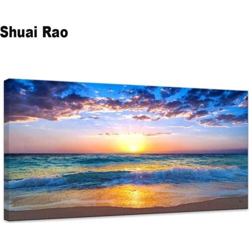Big Size Mosaic Picture Of Rhinestones Embroidery Blue Ocean Waves Sun Sea View 5D DIY Diamond Painting Full Drill Square Round