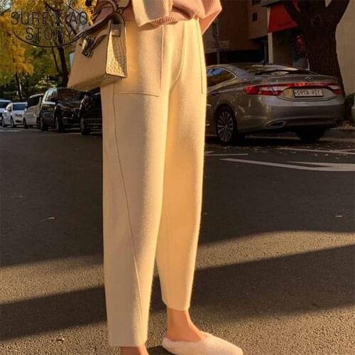 Autumn Winter Pants Women Thick High Waist Knitted Harem Pants Harajuku Pantalon 2021 Velvet Female Capri New All-match 10967