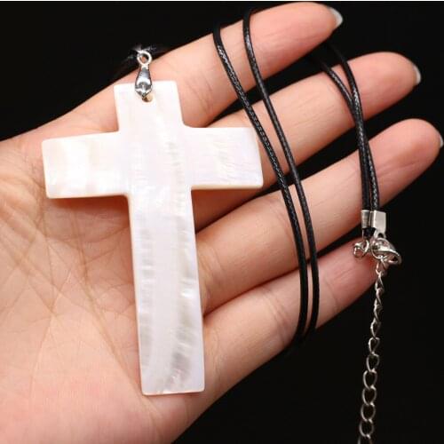 Natural Shell Pendant Necklace Cross Shape Pearl Mother Shell Pendant Necklace for Jewelry Gift Length 55+5cm Size 50x70mm