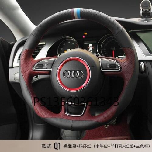 DIY hand-stitched steering wheel cover fit for Audi A4L A3 A6L Q5L Q3 A5 Q7 leather handle cover