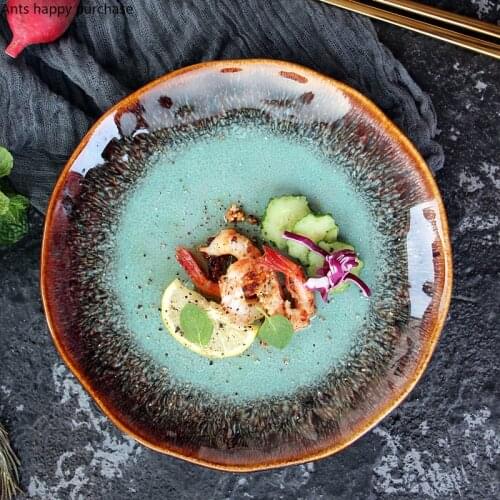 8 inch European ceramic dish creative Western steak dish pasta home salad dish plate kiln transmutation glaze china plates