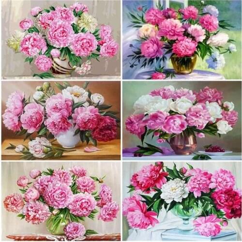 GATYZTORY DIY Frame Picture By Numbers Peony Drawing Canvas Kits For Adults Children Oil Paint Flower Kits Home Decor Art Gift