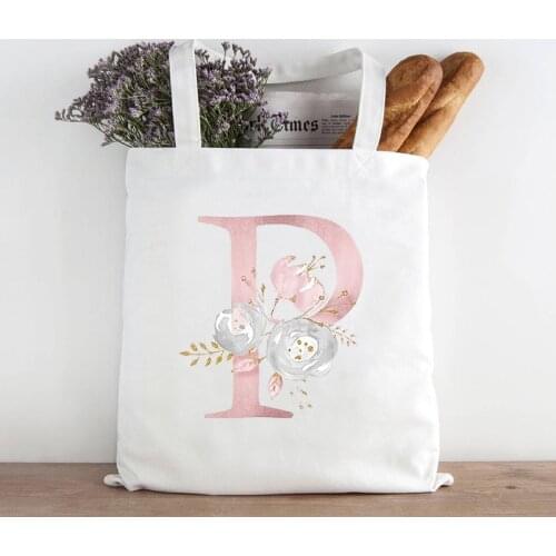 Flower Letter A B C D E F Canvas Bags Harajuku Girl College Shoulder Bags Large Capacity Ulzzang Fashion Women Tote Bag