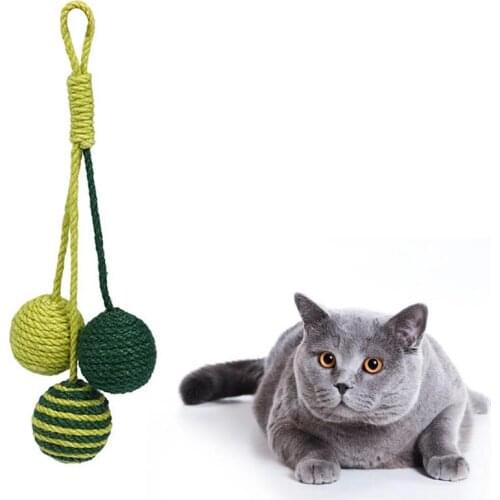 Cat Toy Interactive Sisal Bite Proof Kitten Playing Ball Kitten Catnip Toy Cats Hanging Chewing Ball Toys Pet Supplies