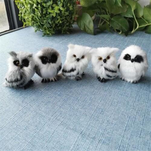 Cute Owl White Black Furry Christmas Bird Ornament Decoration Adornment Simulation For Home Decor Gift 5*4.5*7cm