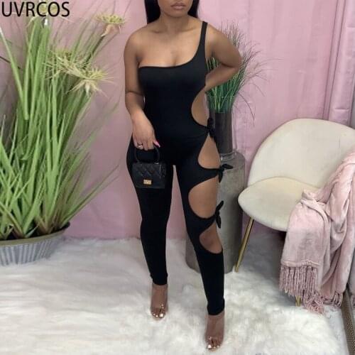 UVRCOS Woman Jumpsuit Summer Side Cut Out Bowknot One Shoulder Sexy Vogue Hot Streetwear Club Overalls Clothes Vendors For Women